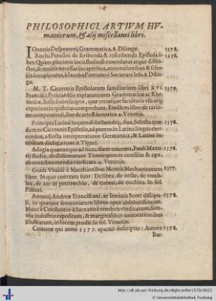 Philosophici, Artivm Hvmaniorum, & alij miscellanei libri.