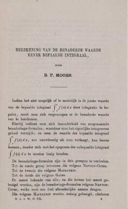 Berekening van de benaderde waarde eener bepaalde integraal.