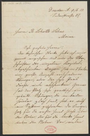 Brief an B. Schott's Söhne : 09.06.1913