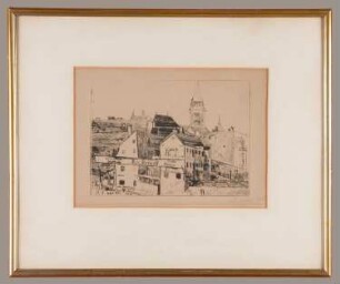 Werk des Künstlers Rudi Lesser, o.T. (Alt-Berlin, Fischerkiez mit Parochialkirche), 1928