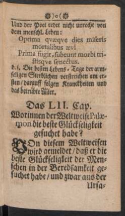 Das LII. Cap. Worinnen der Weltweise Palaemon die beste Glückseligkeit gesuchet habe?