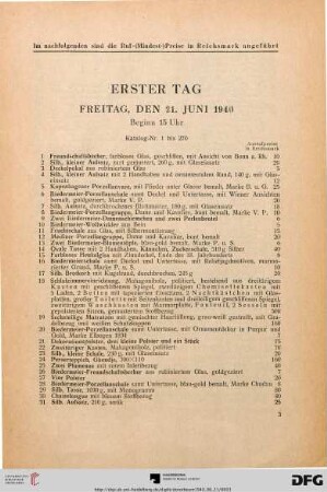 Erster Tag. Freitag, den 21. Juni 1940. Beginn 15 Uhr (Nr. 1-270)