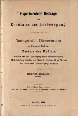 Experimentelle Beiträge zur Kentniss der Irisbewegung : (Inauguraldissertation.)