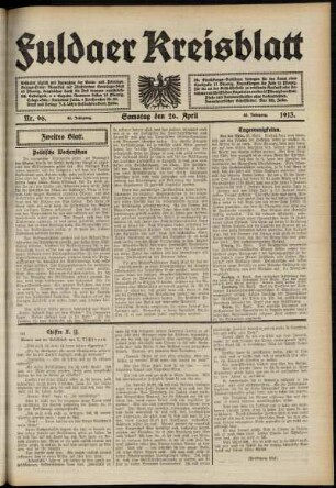 Zweite Ausgabe vom Samstag, den 26. April 1913.