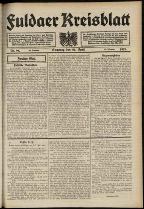 Zweite Ausgabe vom Samstag, den 26. April 1913.