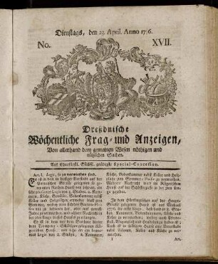 No. XVII. Dienstags, den 23. April. Anno 1776. - No. XXIII. Dienstags, den 4. Junii, Anno 1776.