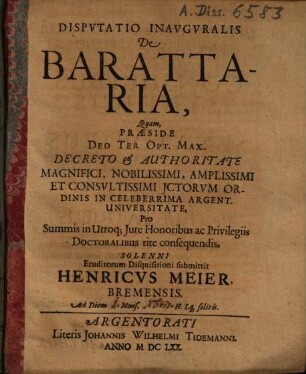 Disputatio Inauguralis De Barattaria