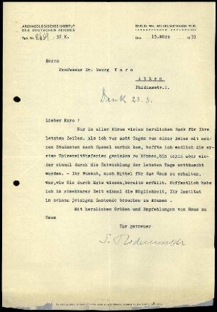G. Rodenwaldt an G. Karo