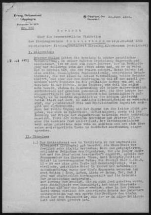 Schlierbach: Visitationsberichte mit Pfarrbericht 1952