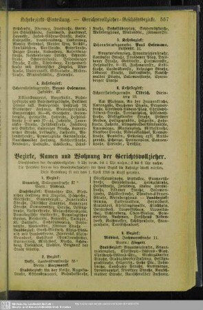 Bezirke, Namen und Wohnung der Gerichtsvollzieher
