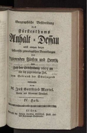 4: Geographische Beschreibung des Fürstenthums Anhalt [...]. 4