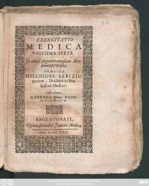 Exercitatio Medica Vigesima Sexta