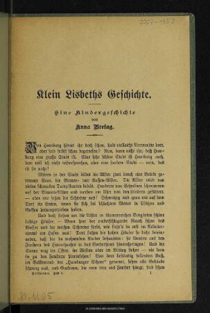 Klein Lisbeths Geschichte : eine Kindergeschichte