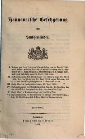 Hannoversche Gesetzgebung über Landgemeinden
