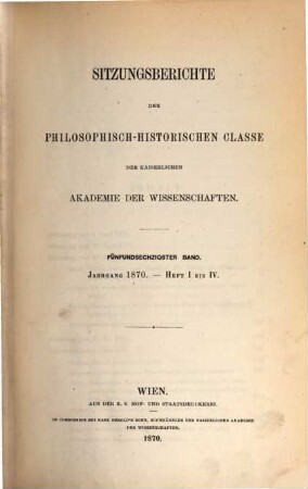 Sitzungsberichte. 65. 1870