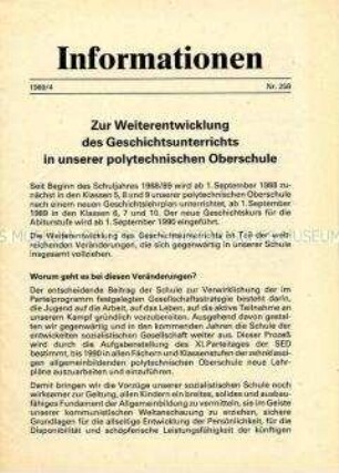 Parteiinformation der SED zu Fragen des Geschichtsunterrichts