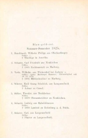 Blau-gold-rot. Sommer-Semester 1825 bis Sommer-Semester 1890.