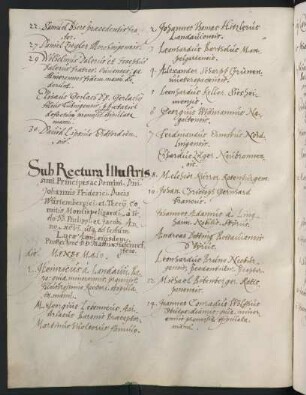 Sommerhalbjahr 1596. Rektorat Johann Friedrich Herzog von Württemberg (Prorektor: Matthias Hafenreffer)