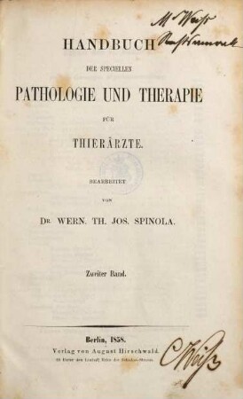 Handbuch der speciellen Pathologie und Therapie für Thierärzte. 2