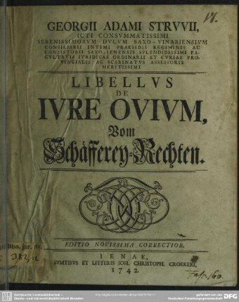 Georgii Adami Struvii ... Libellus De Iure Ovium