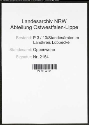 Sterberegister Standesamt Oppenwehe
