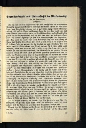 Gegenstandswahl und Unterrichtsstil im Werkunterricht : (Fortsetzung) ; (Fortsetzung folgt)