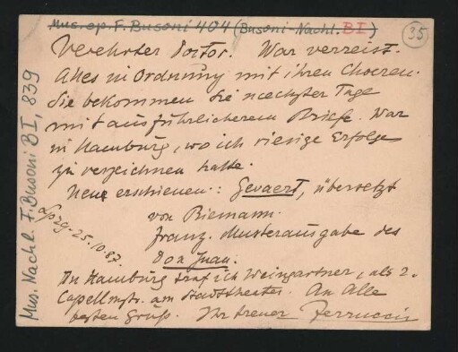 Briefkarte an Wilhelm Mayer : 25.10.1887