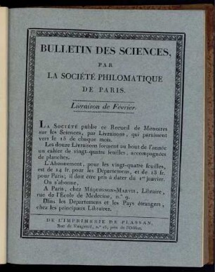 Bulletin Des Sciences, Par La Société Philomatique De Paris. Livraison de Février.
