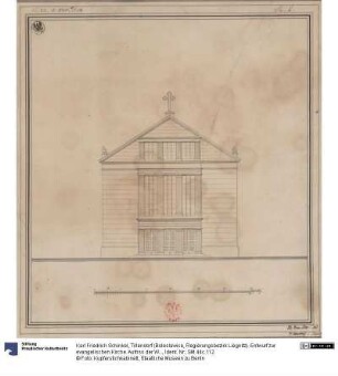 Tillendorf (Bolesławice, Regierungsbezirk Liegnitz). Entwurf zur evangelischen Kirche. Aufriss der Westseite