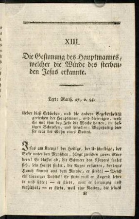 192-204, XIII. Die Gesinnung des Hauptmannes, welcher die Wuerde des sterbenden Jesus erkannte.