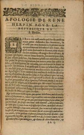 Apologie pour la Republique de J. Bodin