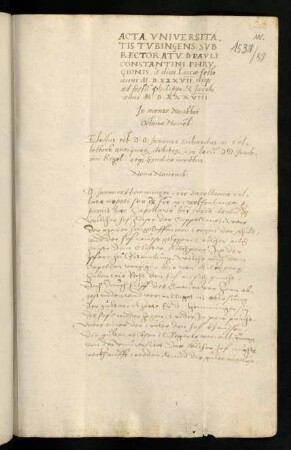 Winterhalbjahr 1537/1538. Rektorat Paul Constantin Phrygio