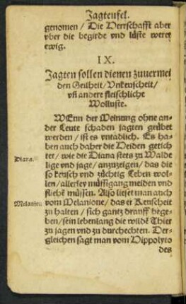 IX. Jagten sollen dienen zuvermeiden Geilheit/ Unkeuscheit/ und andere fleischliche Wolluste.