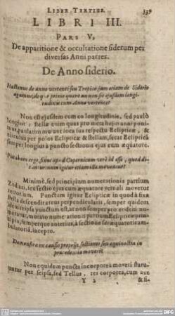 PARS V. De apparitione & occultatione siderum per diversas Anni partes.