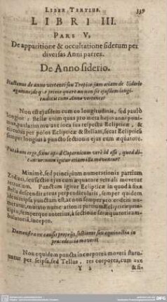 PARS V. De apparitione & occultatione siderum per diversas Anni partes.
