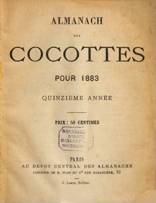 Almanach des cocottes : pour ... 15. 1883