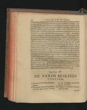 Sectio IV. De Variis Moribus Gentium.