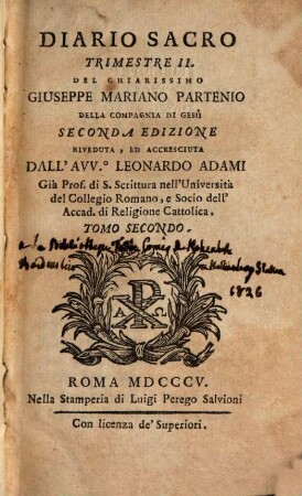Diario Sacro, Tomo Secondo. Trimestre II.