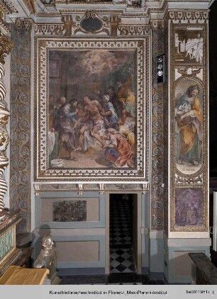Freskenausmalung mit Heiliger Barbara und Heiligem Sebastian