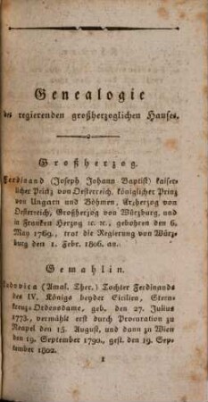Großherzoglich Würzburgischer Hof- und Staats-Kalender : für das Jahr .... 1813