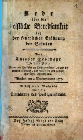 Rede über die geistliche Beredsamkeit