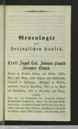 Genealogie des Herzoglichen Hauses
