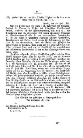 Heiratsconsens für Civiloffizianten in den neuerworbenen Landestheilen : [I. Allgemeine Verhältnisse der Behörden und Beamten]