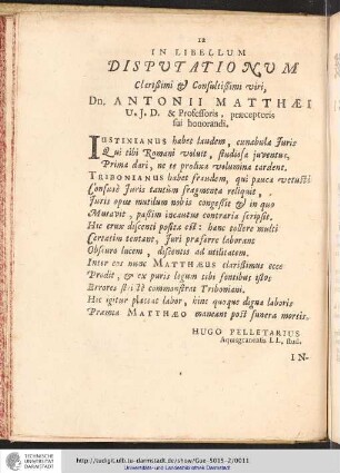 In Libellum Disputationum