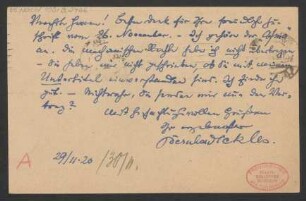 Brief an B. Schott's Söhne : 29.11.1920