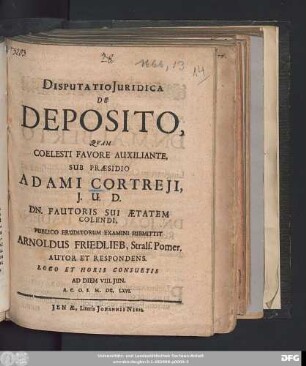 Disputatio Iuridica De Deposito