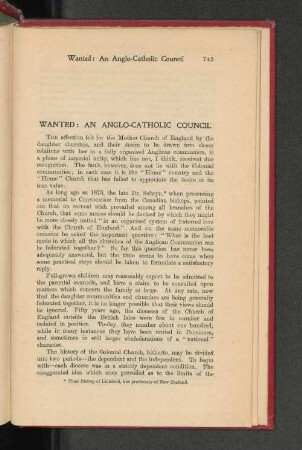 Wanted: An Anglo-Catholic Council.