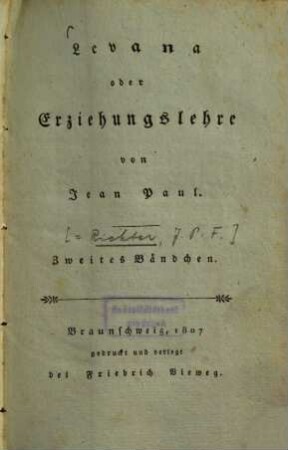 Levana oder Erziehungslehre : in zwei Bändchen, 2