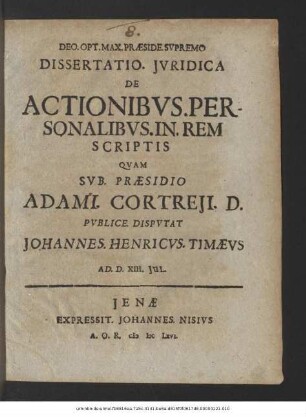 Dissertatio. Iuridica De Actionibus. Personalibus. In. Rem Scriptis