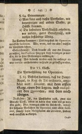 143-151, Die VI. Classe. Die Verwechselung der Operation